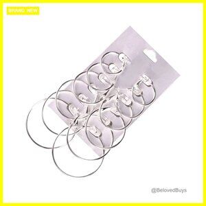 6 Pair Hoop Earring Set Stainless Stud Clip On Silver Tone